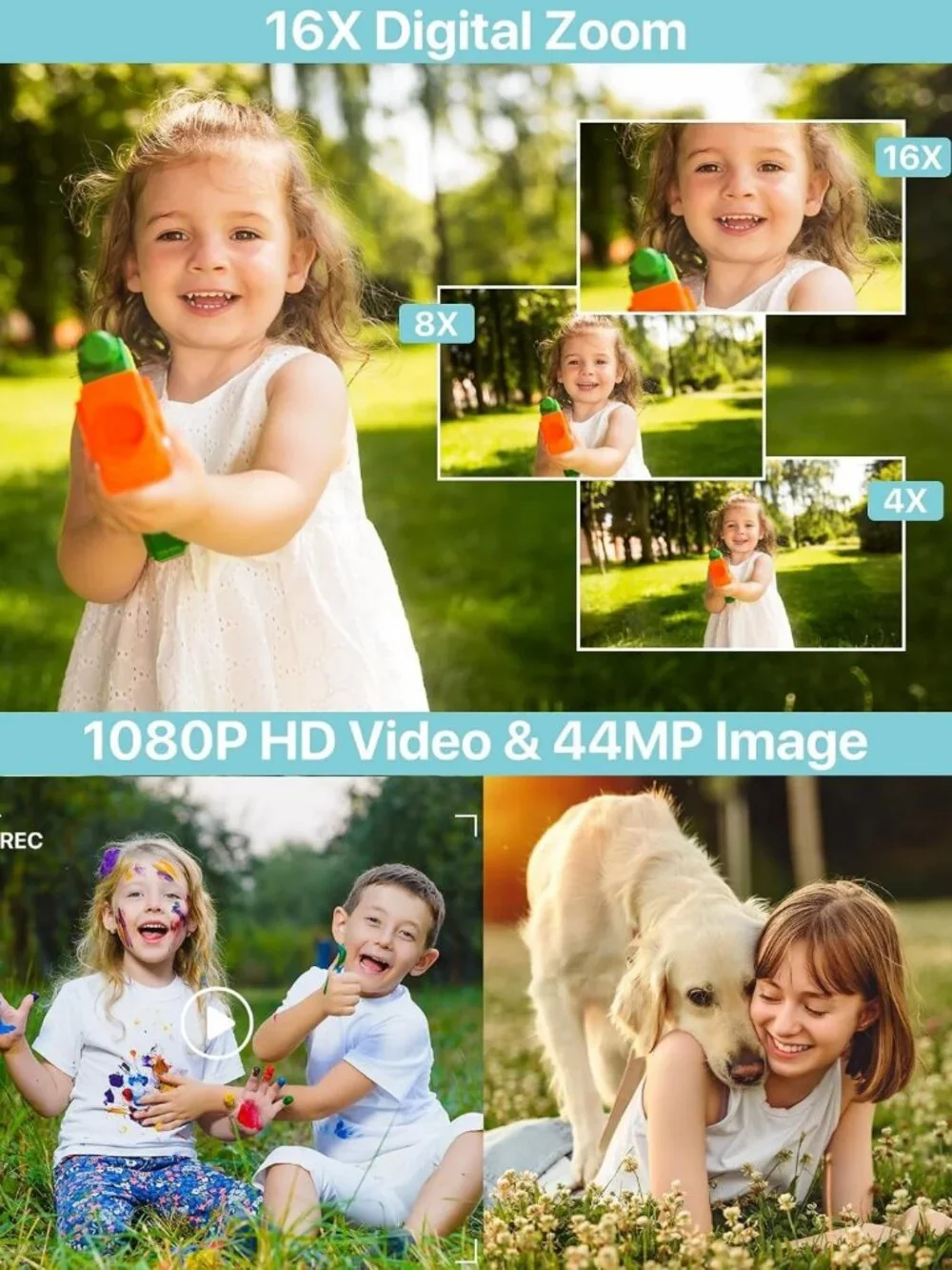Compact 1080P Digital Camera for Teens & Kids - 16X Zoom, Anti-Shake, Portable